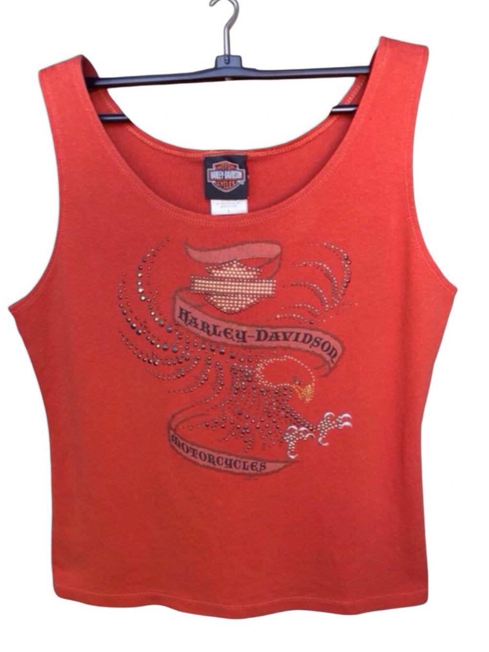 HARLEY-DAVIDSON | Rhinestone Eagle Tank Top | Orange | Size L - Picture 6 of 15